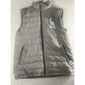 Seattle Mariners Puffer‎ Vest Men's Size Medium Gray Sleeveless Zip Up Baseball